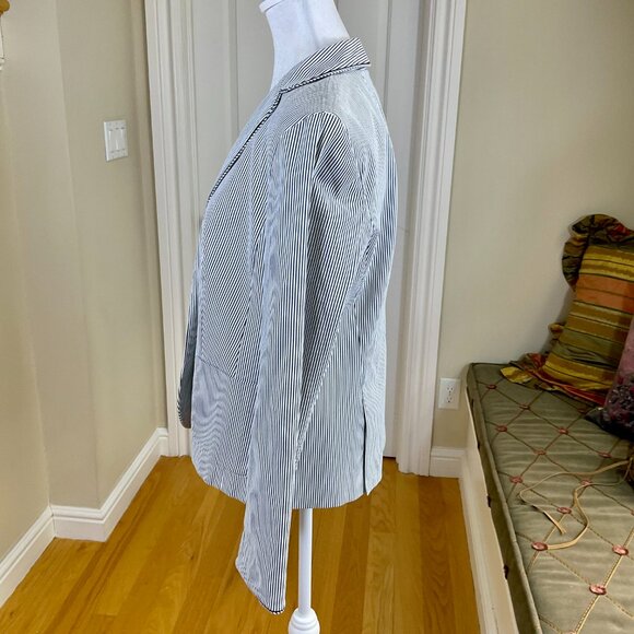 Talbots Blazer Pinstripe Cotton Gray White (8) - Picture 3 of 10